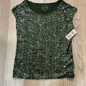 “INC” SEQUINED OLIVE GREEN FESTIVE TOP GORGEOUS NWT!